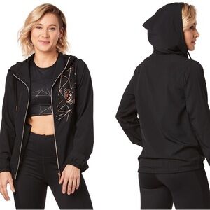 Black Hooded Jacket with Graphic Design